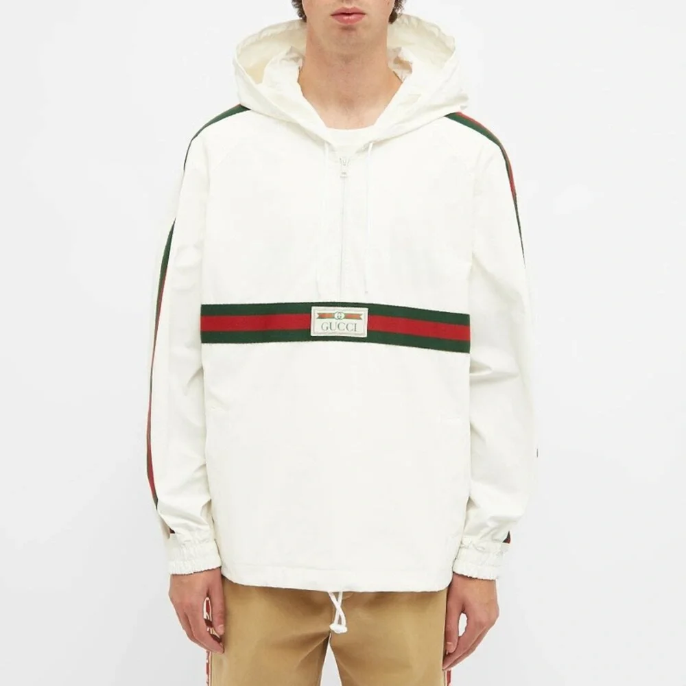 Gucci Men's GRG Stripe Vintage Smock Windbreaker in White size 48 / Large